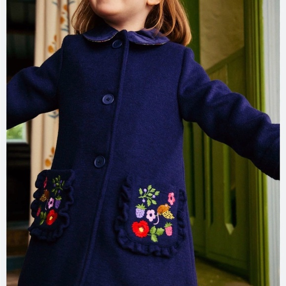 Mini Boden Wonderful Woodland Navy Blue Coat with Floral Embroidery